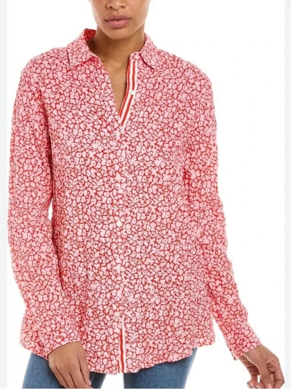 J. McLaughlin Lois crinkled button up floral red top